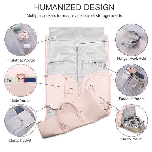 Convertible Carry on Garment Bag w/Shoe Pouch 2 in 1 Hanging Suitcase Duffle Bag - Picture 3 of 5